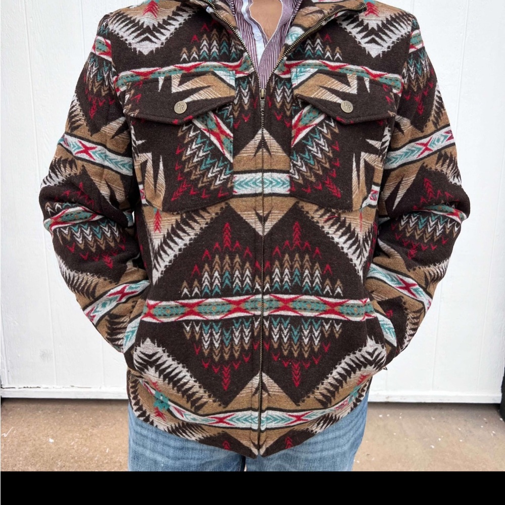 Men's Patterned Jacket - Brown, Red, and Blue
